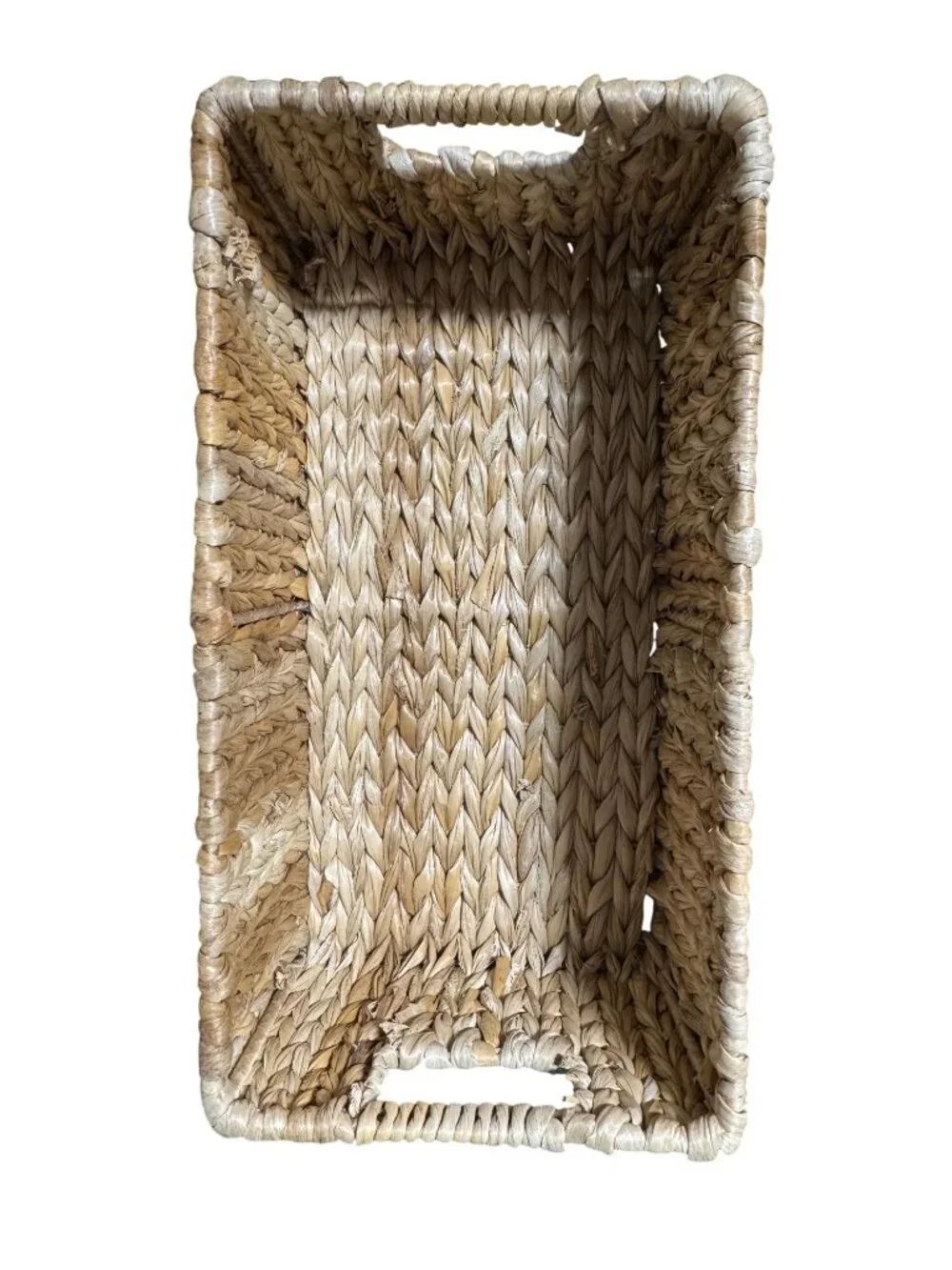 Handwoven Rectangular Water Hyacinth Basket With Handles For Storage Or Decor